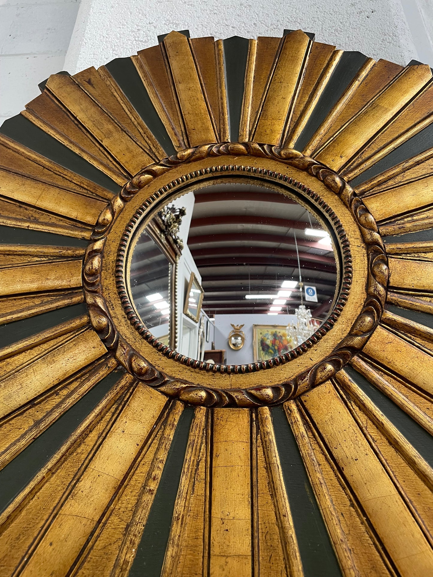 French Carved Wooden Starburst Convex Mirror