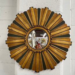 French Carved Wooden Starburst Convex Mirror
