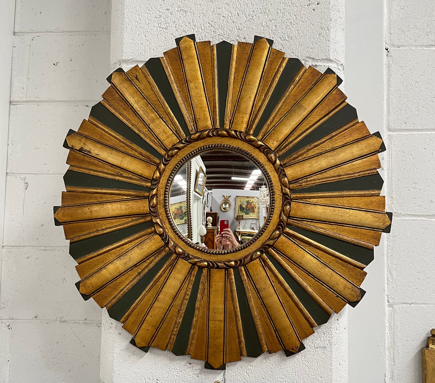 French Carved Wooden Starburst Convex Mirror