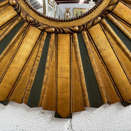 French Carved Wooden Starburst Convex Mirror