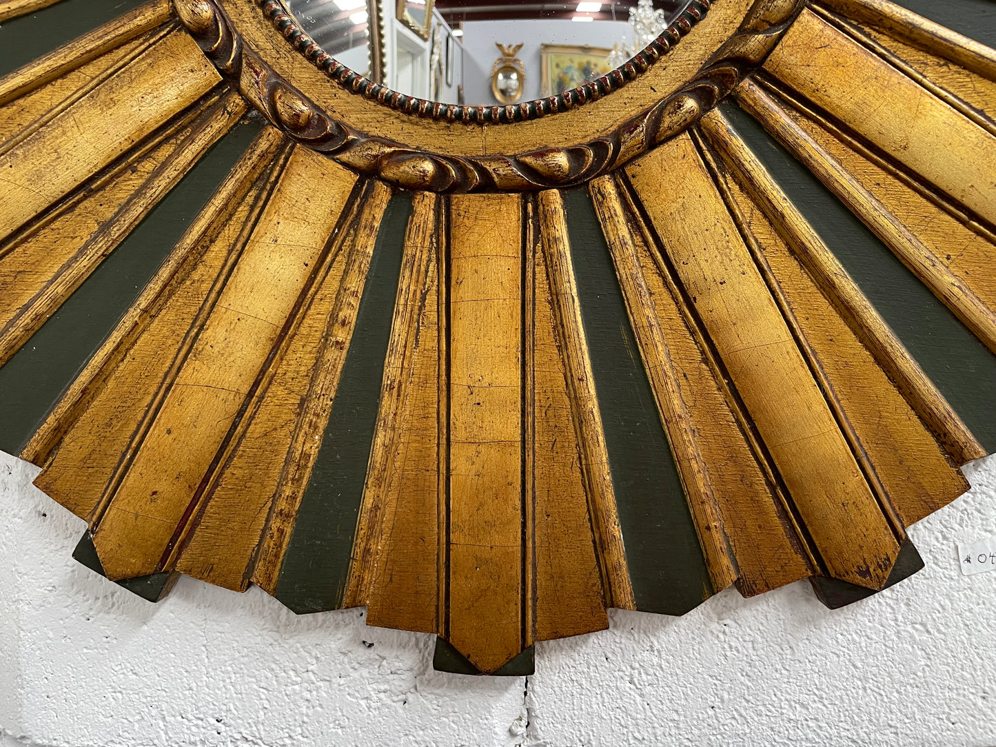 French Carved Wooden Starburst Convex Mirror