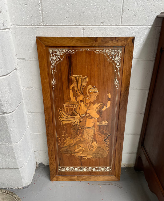 Rosewood Marquerty & Bone Inlaid Panel of Indian Scene