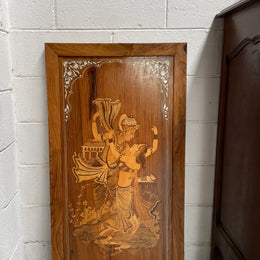 Rosewood Marquerty & Bone Inlaid Panel of Indian Scene