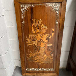 Rosewood Marquerty & Bone Inlaid Panel of Indian Scene