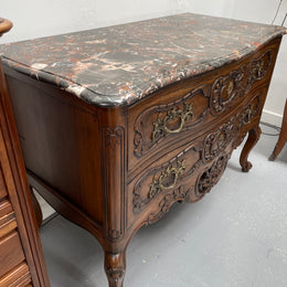 Highly Decorative Louis XIV Marble Top Two Drawer Commode