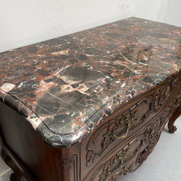 Highly Decorative Louis XIV Marble Top Two Drawer Commode