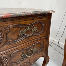 Highly Decorative Louis XIV Marble Top Two Drawer Commode