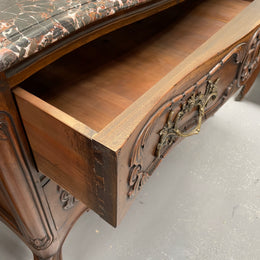 Highly Decorative Louis XIV Marble Top Two Drawer Commode
