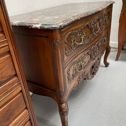 Highly Decorative Louis XIV Marble Top Two Drawer Commode