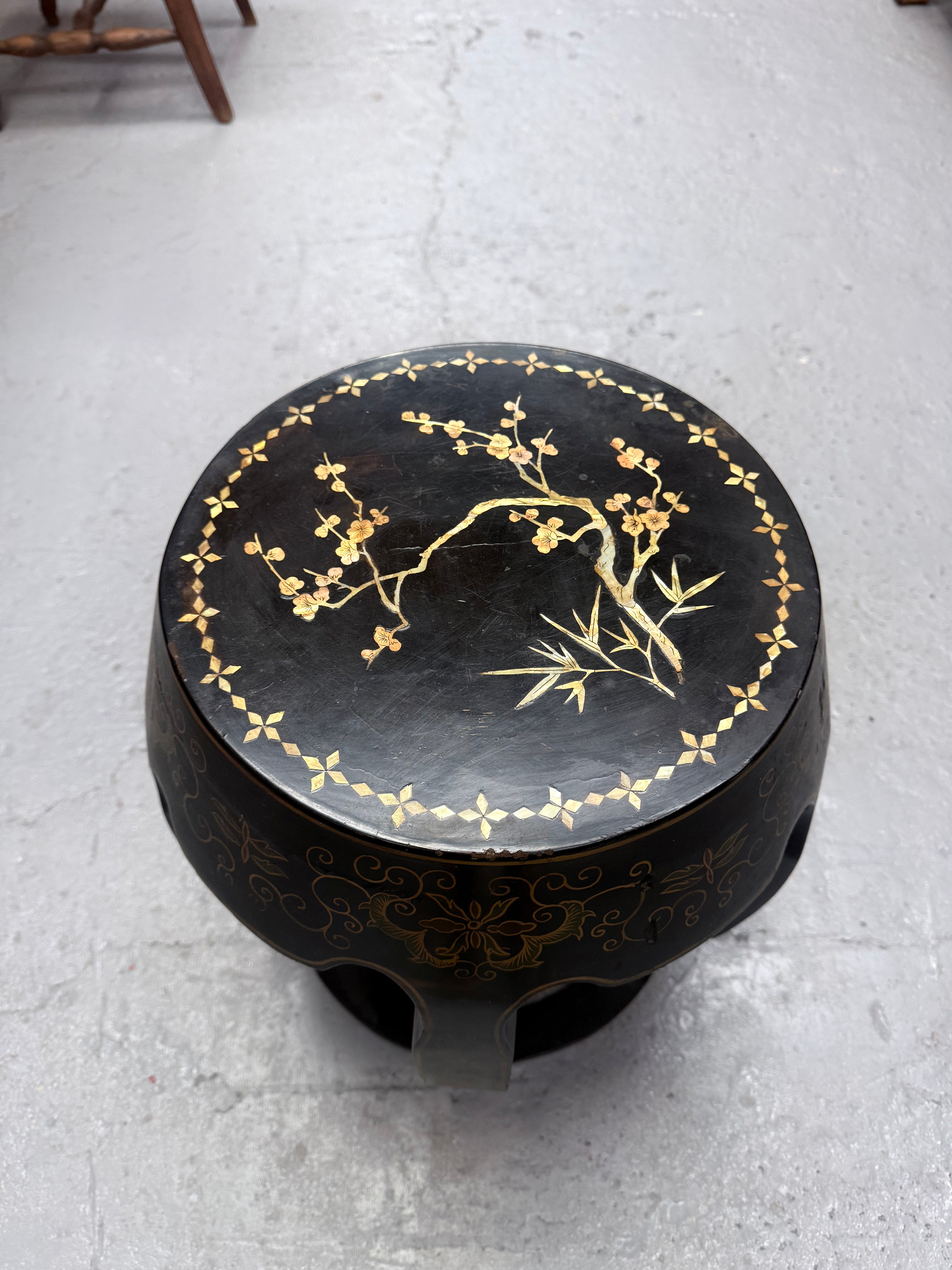 Vintage Oriental Mother of Pearl Side table/ Stool | Antique & Vintage | Moonee Ponds Antiques | Australia Wide
