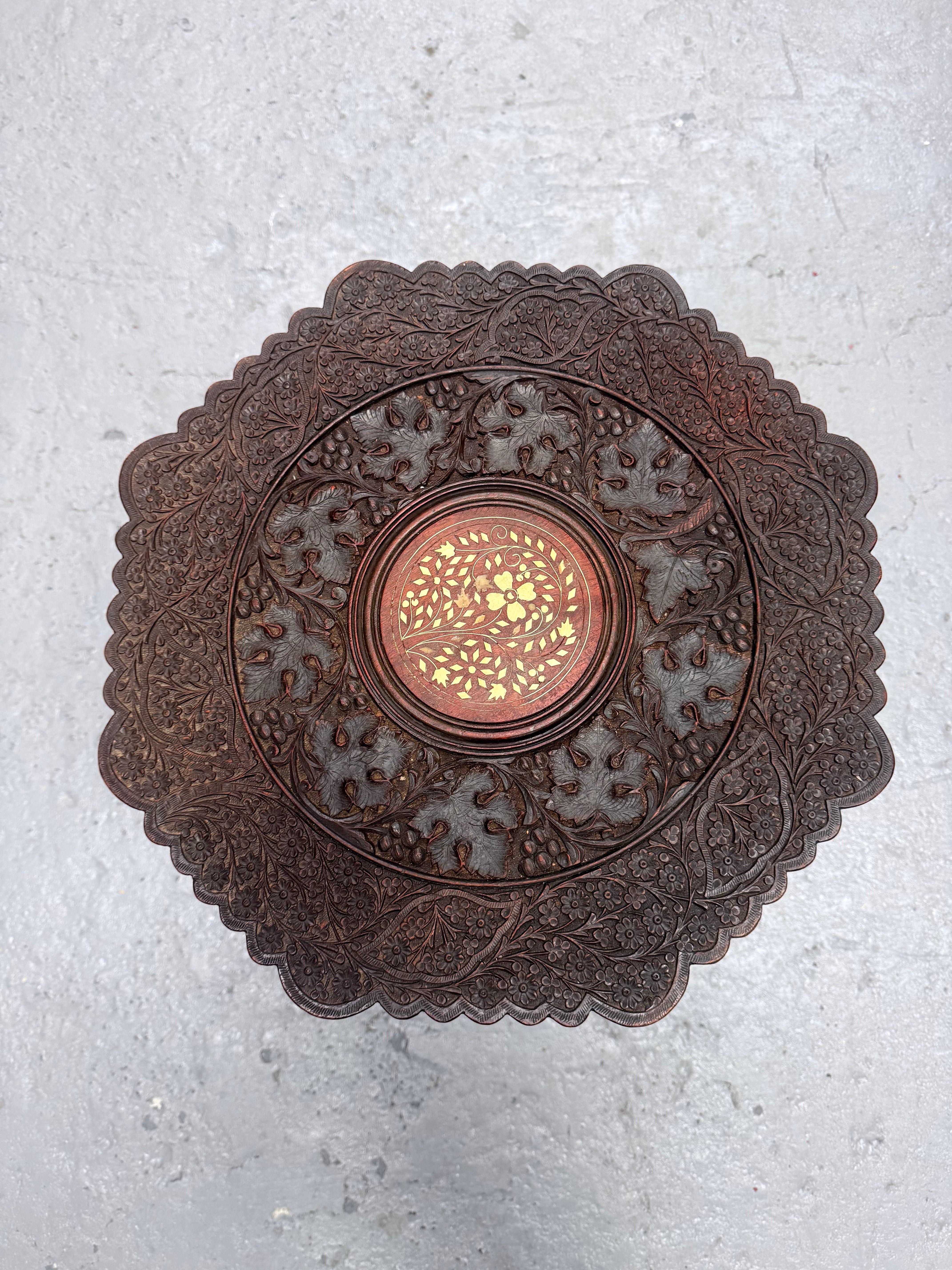 Hardwood Hand Carved Inlay Side Table | Antique & Vintage | Moonee Ponds Antiques | Australia Wide