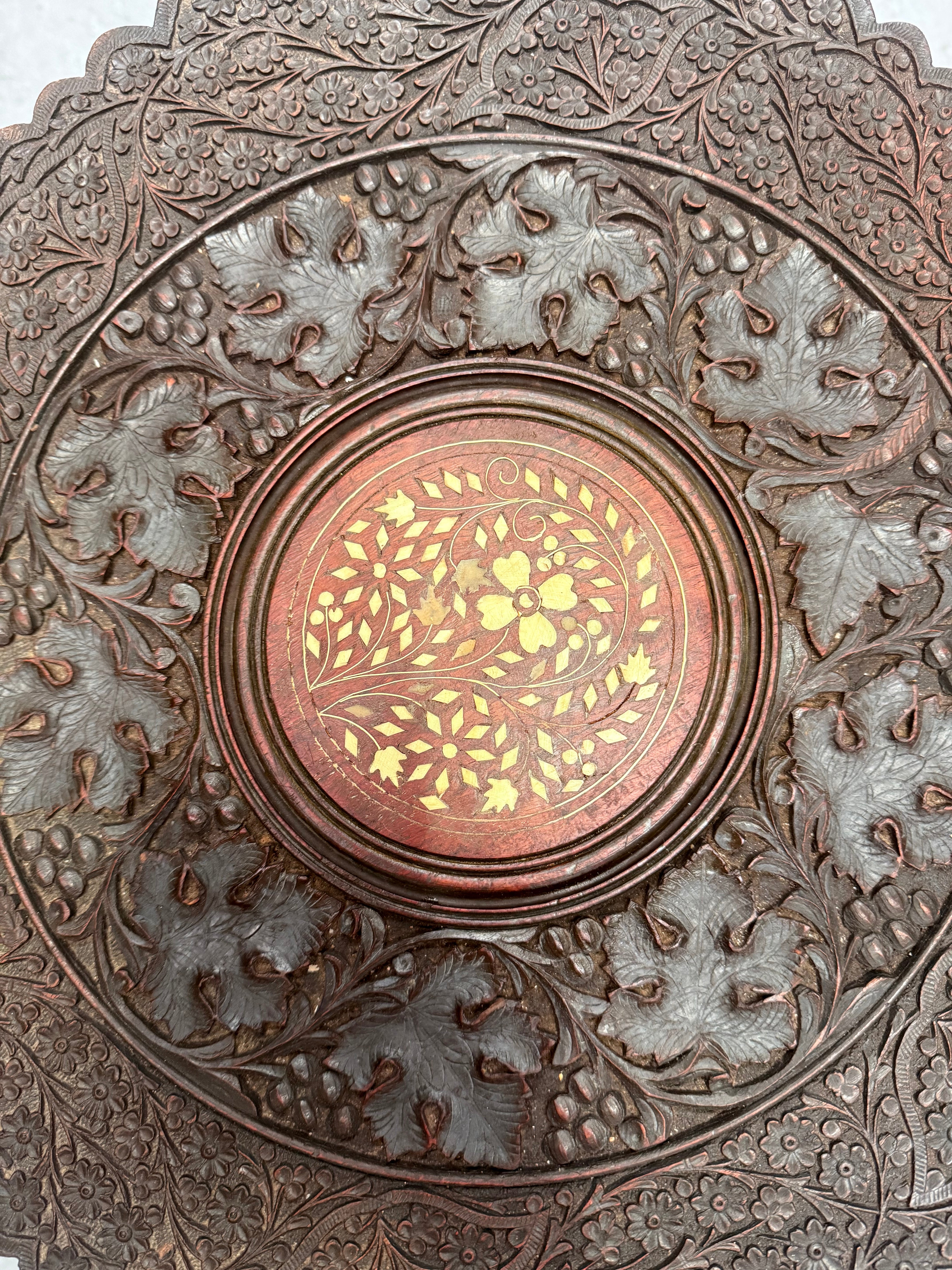Hardwood Hand Carved Inlay Side Table | Antique & Vintage | Moonee Ponds Antiques | Australia Wide