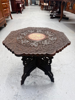 Hardwood Hand Carved Inlay Side Table | Antique & Vintage | Moonee Ponds Antiques | Australia Wide Delivery