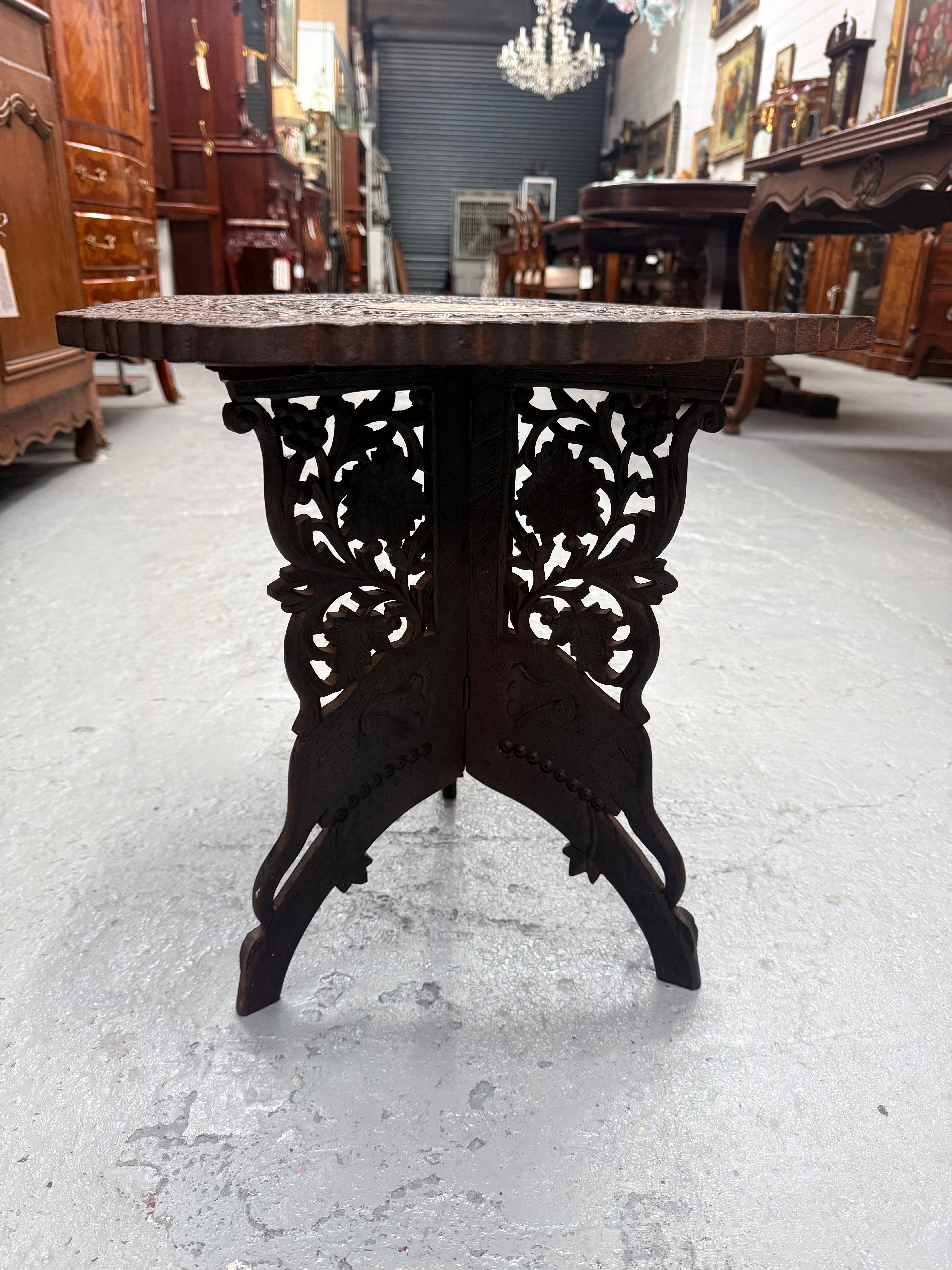 Hardwood Hand Carved Inlay Side Table | Antique & Vintage | Moonee Ponds Antiques | Australia Wide