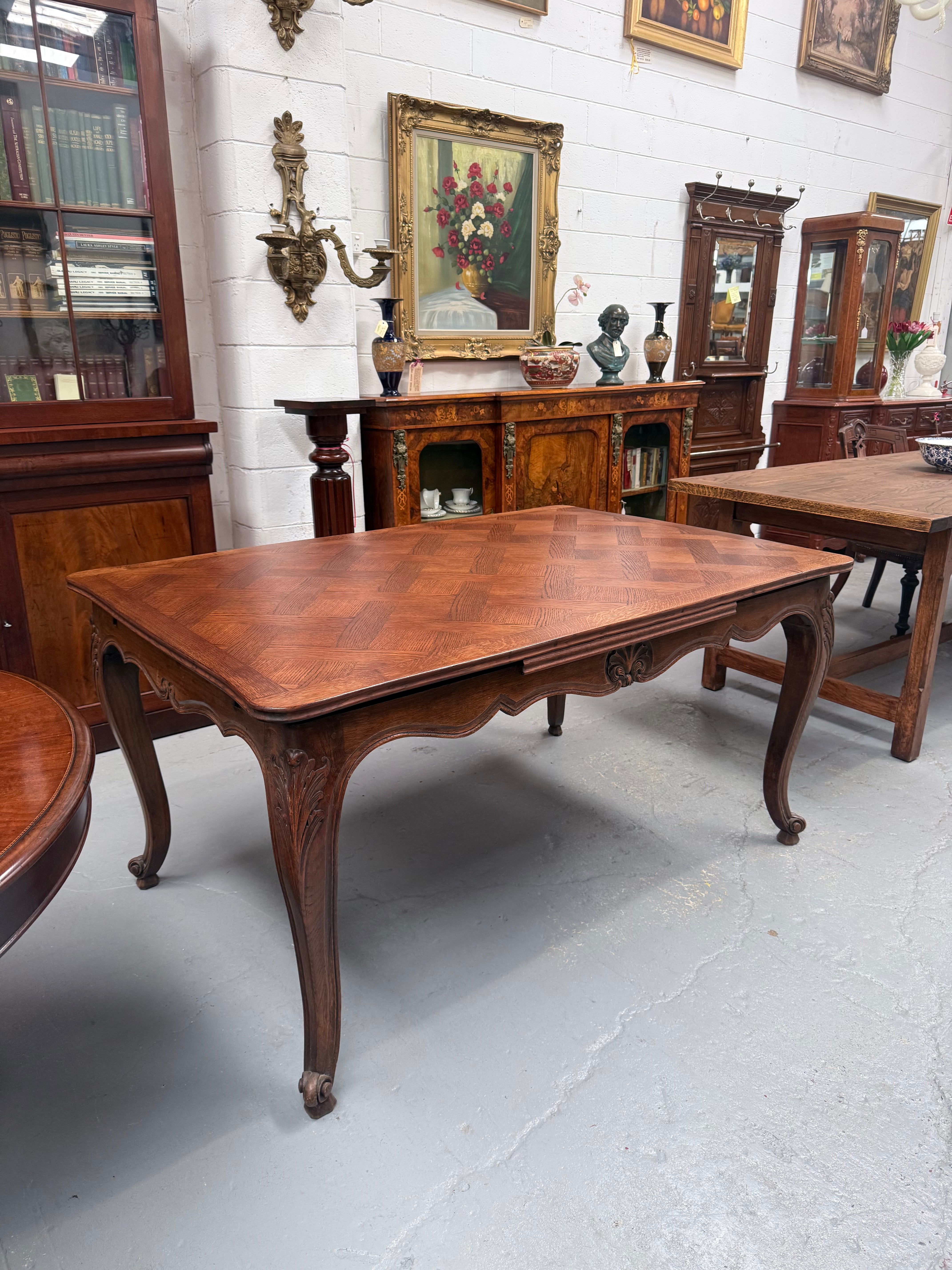 Louis XV Style Extention Parquetry Top Table | Antique & Vintage | Moonee Ponds Antiques | Australia Wide Delivery