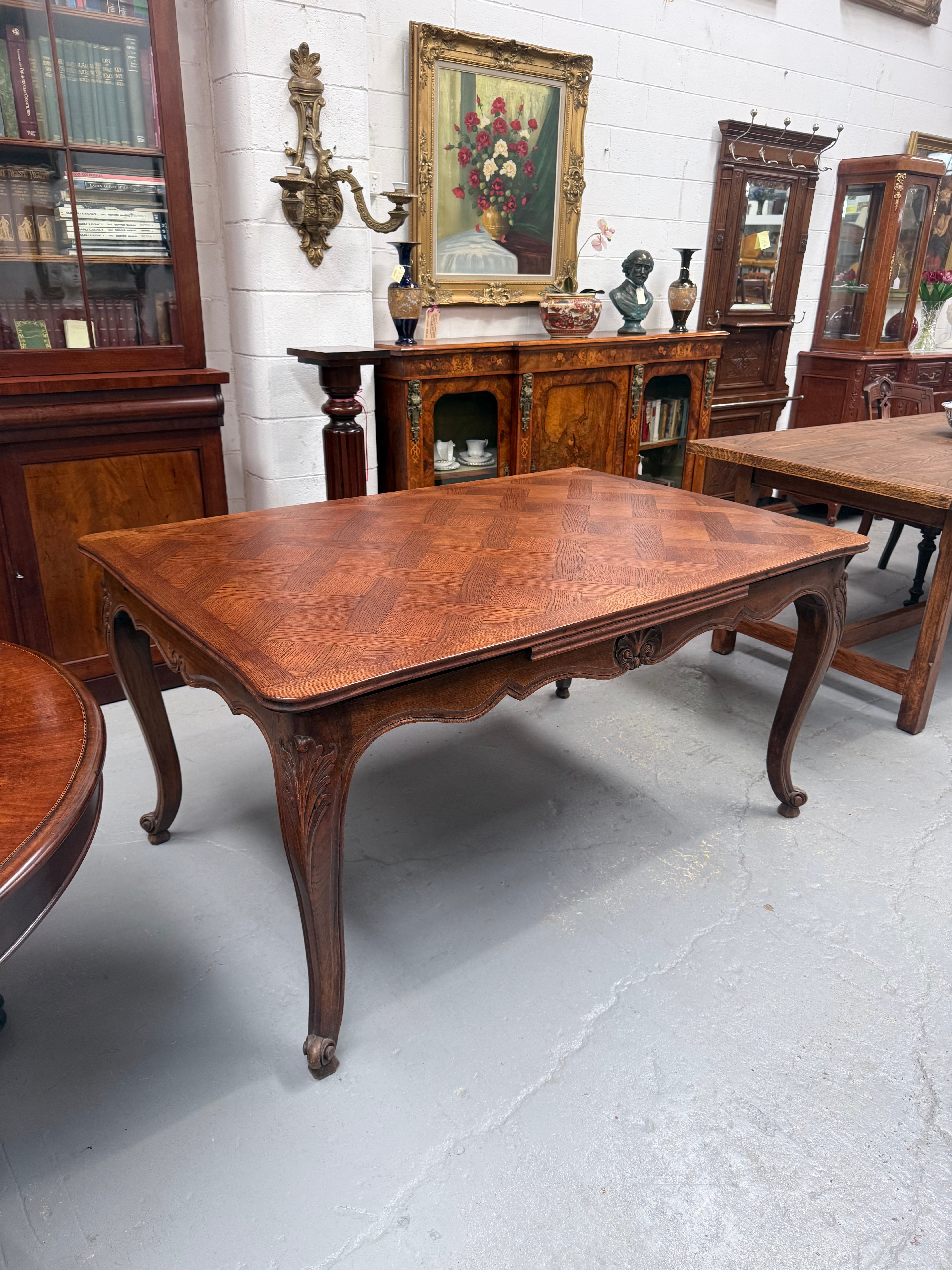 Louis XV Style Extention Parquetry Top Table | Antique & Vintage | Moonee Ponds Antiques | Australia Wide Delivery