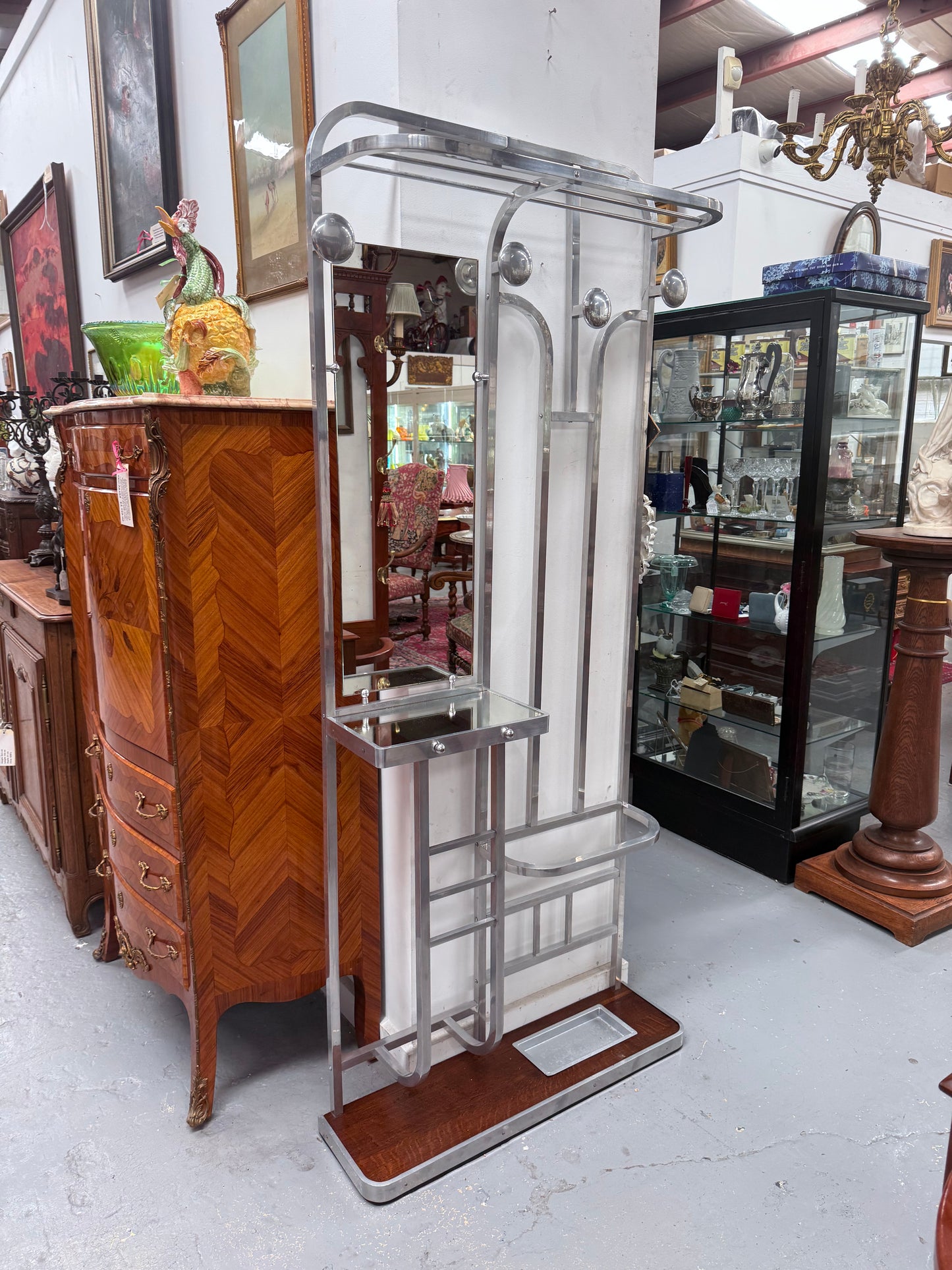 French Art Deco Style Brushed Aluminium Frame Hall Stand