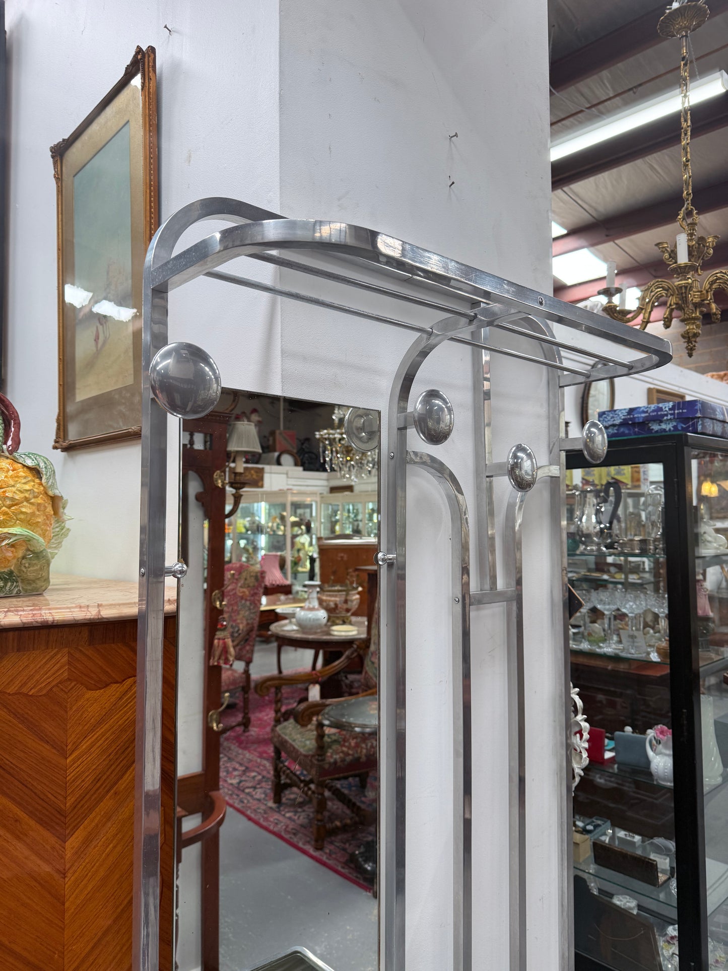 French Art Deco Style Brushed Aluminium Frame Hall Stand