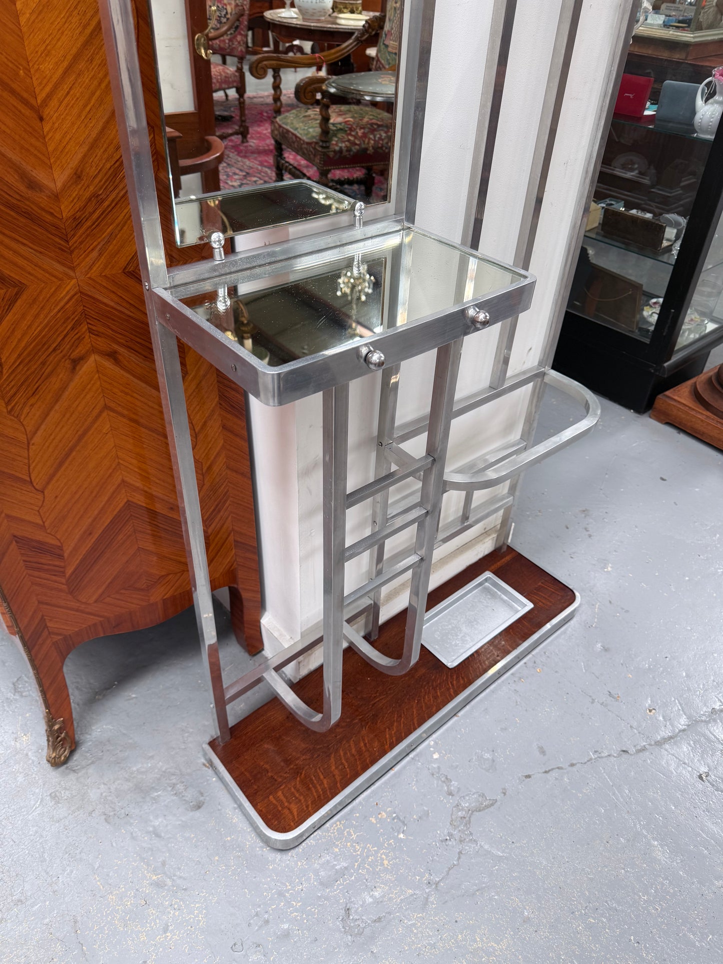 French Art Deco Style Brushed Aluminium Frame Hall Stand