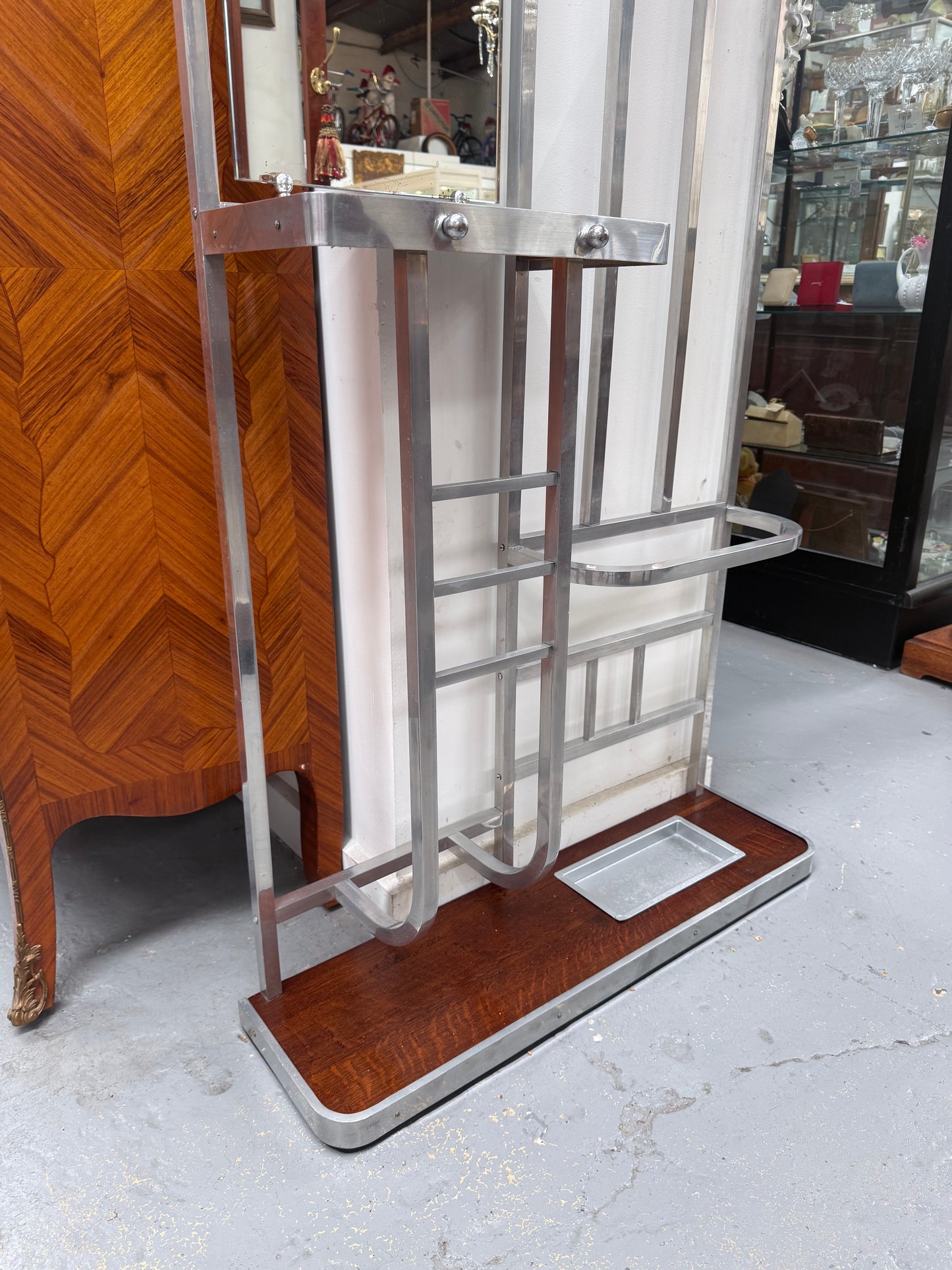 French Art Deco Style Brushed Aluminium Frame Hall Stand