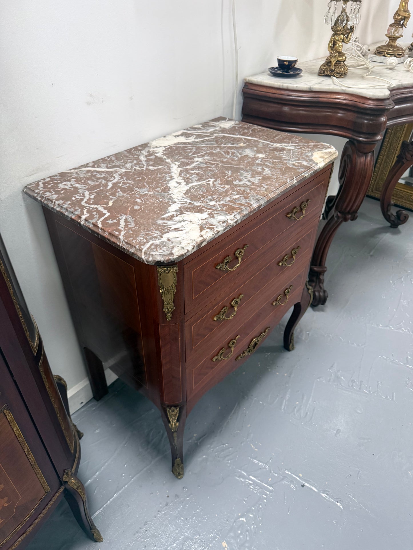 French Louis XV Style Marble Top Commode
