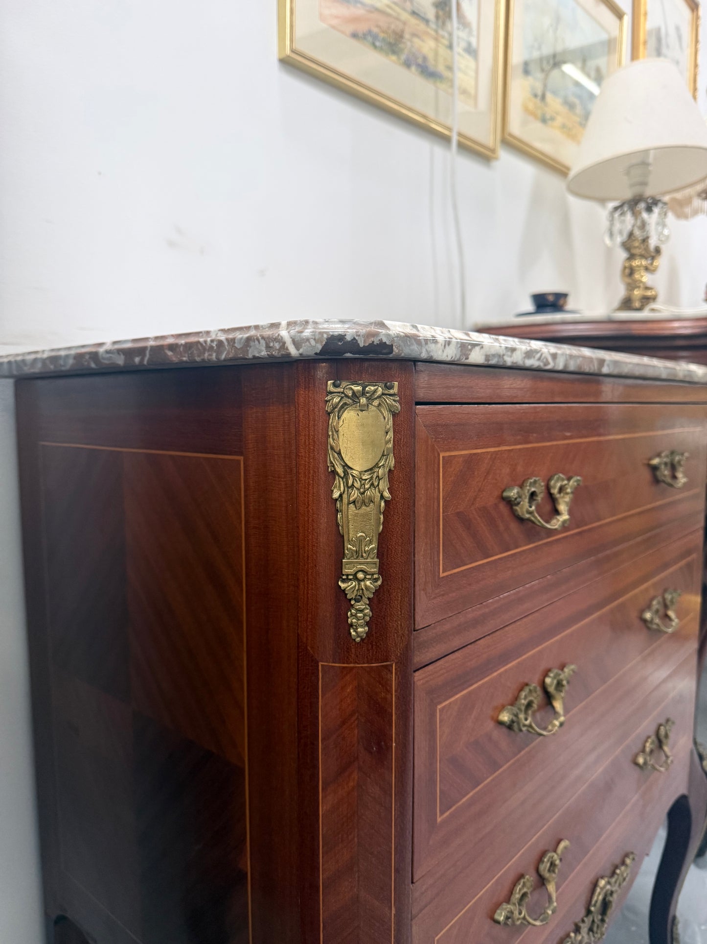 French Louis XV Style Marble Top Commode