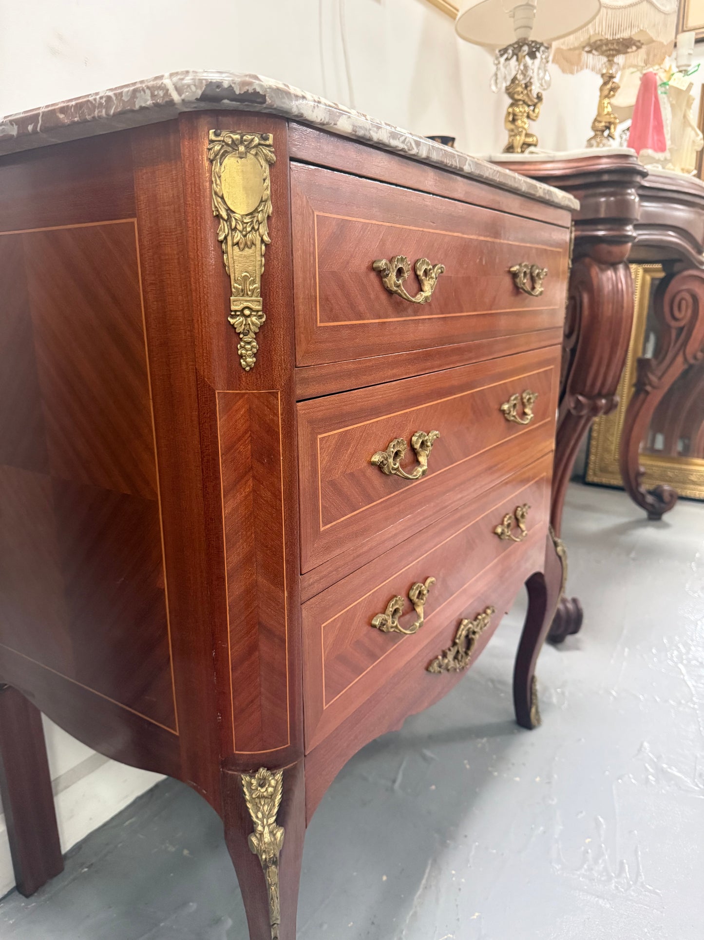French Louis XV Style Marble Top Commode