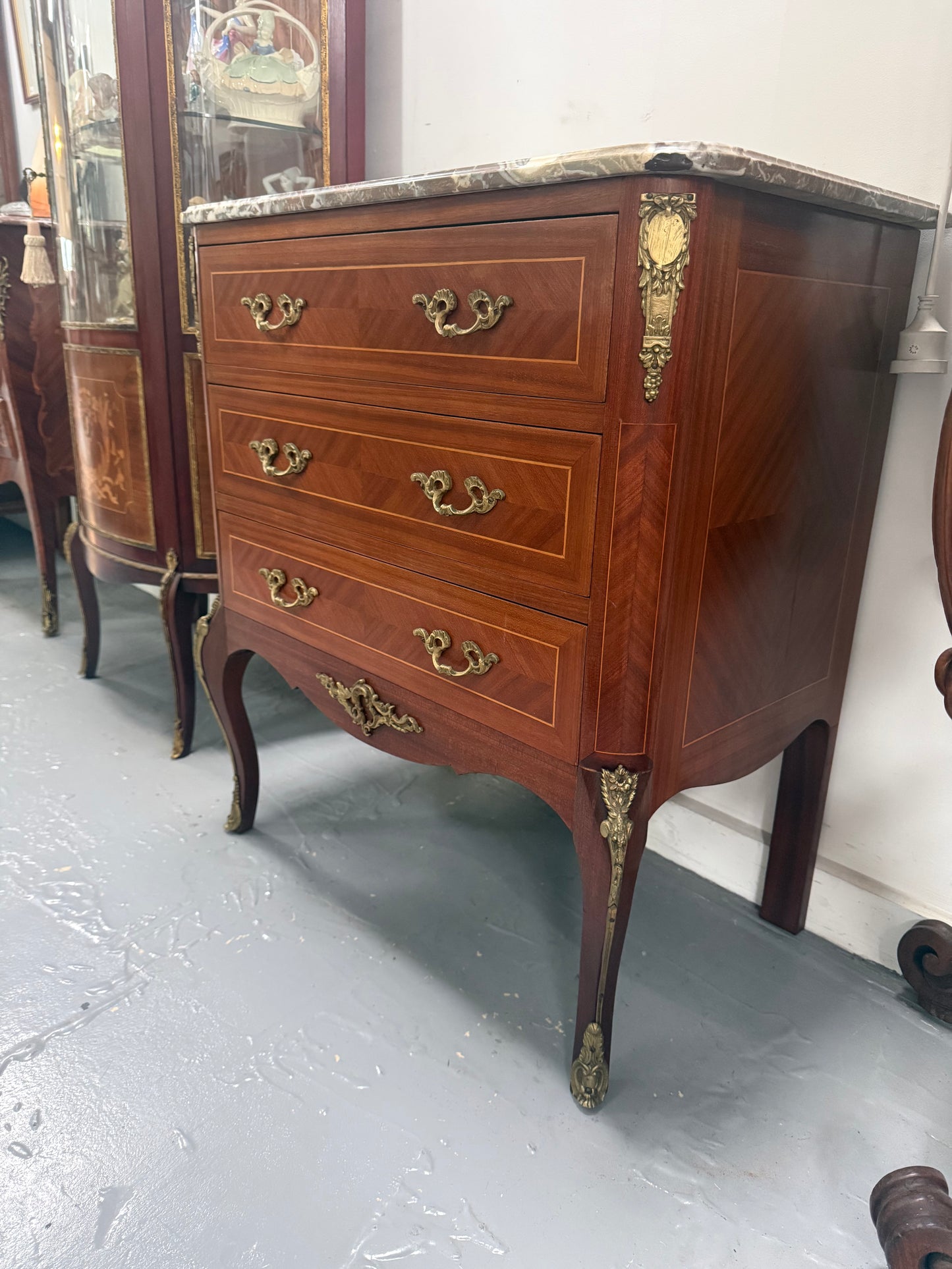 French Louis XV Style Marble Top Commode