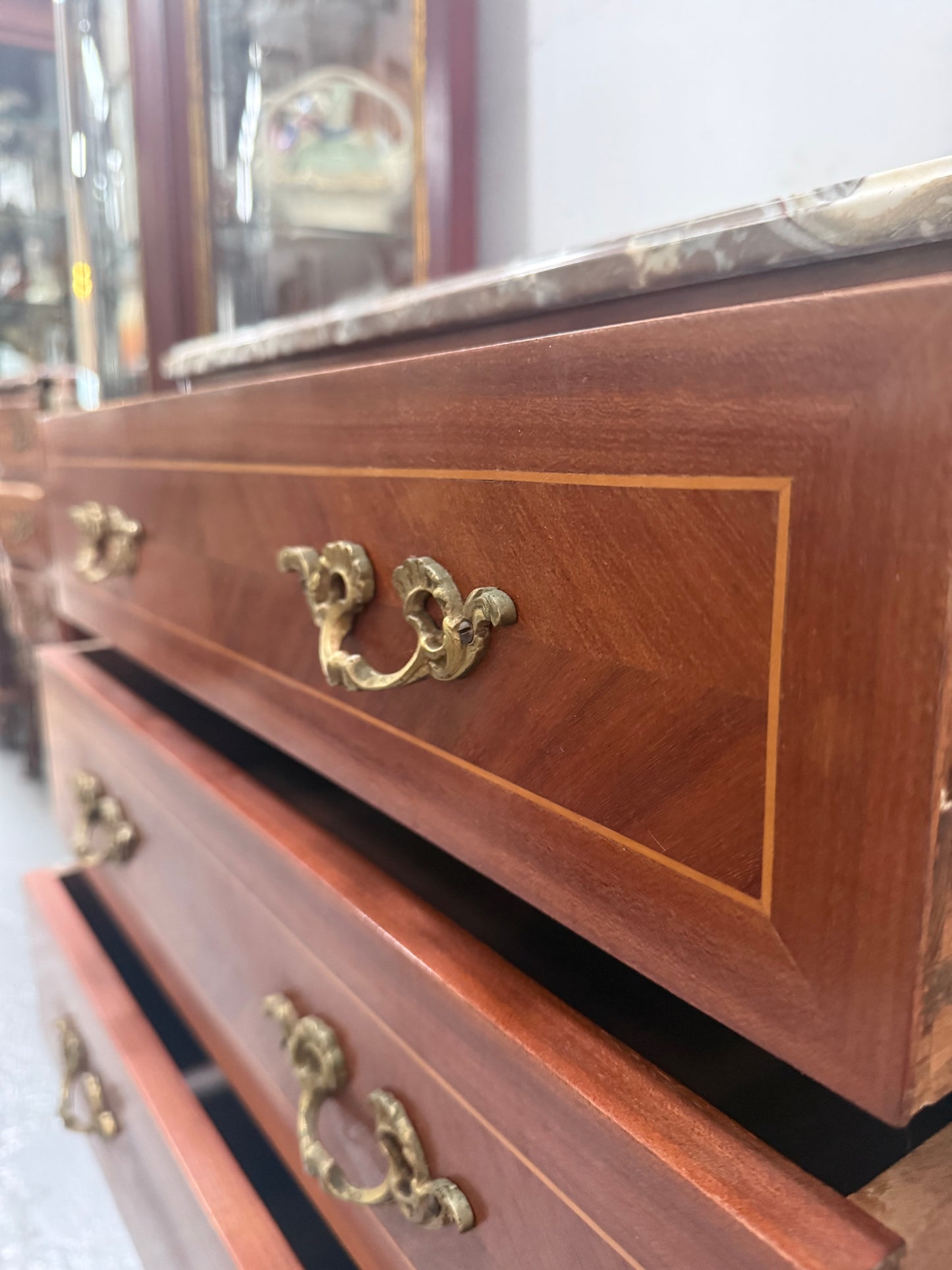 French Louis XV Style Marble Top Commode