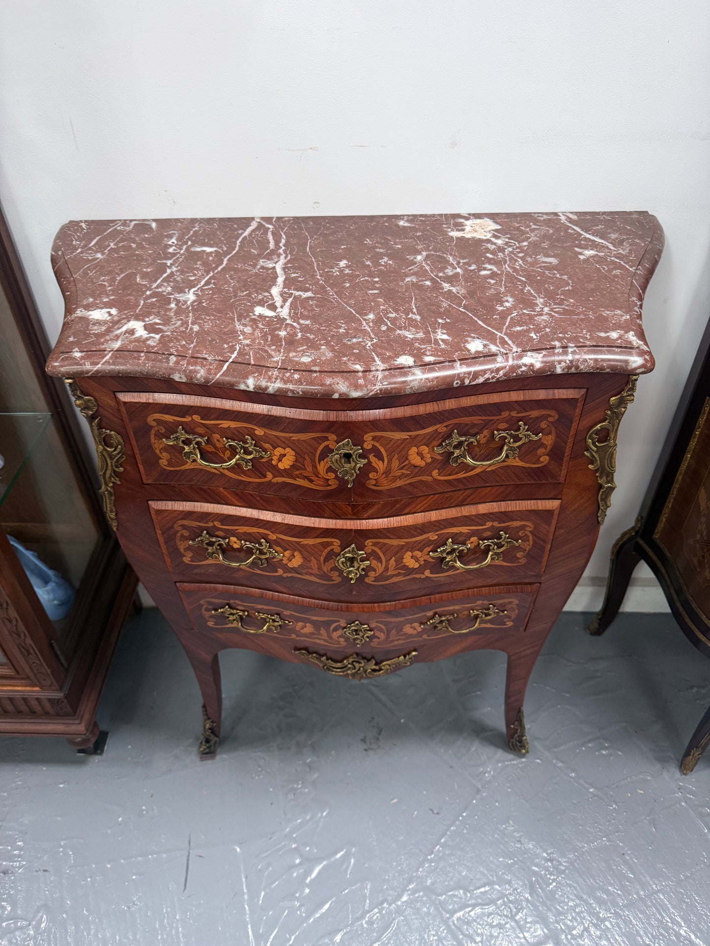 Antique Louis XV style Rosewood Marble Top Commode