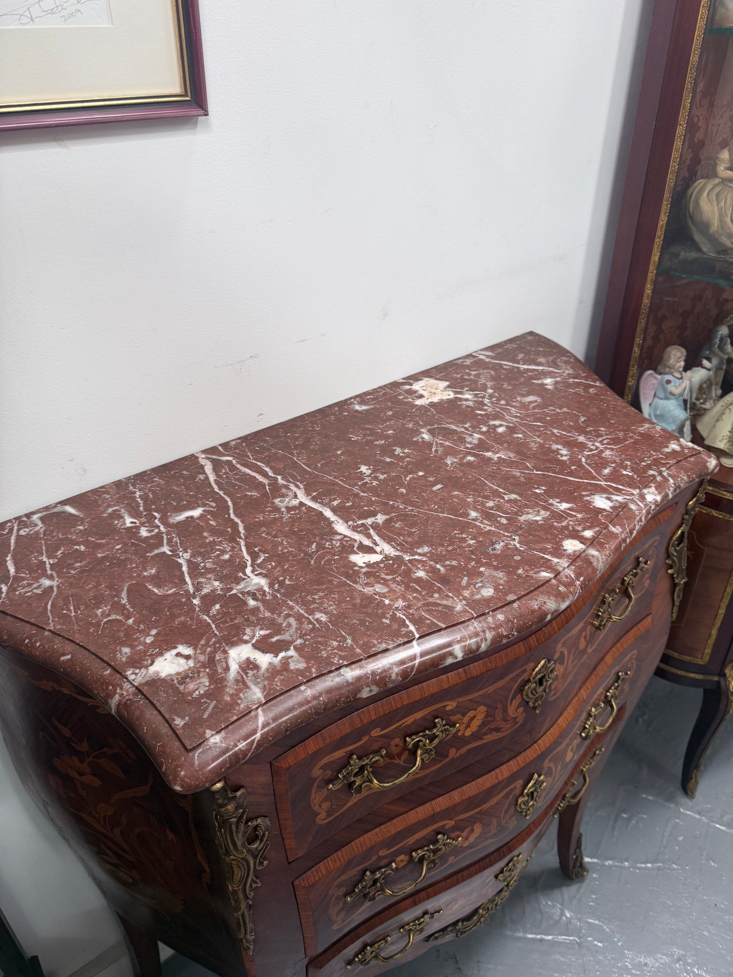 Antique Louis XV style Rosewood Marble Top Commode