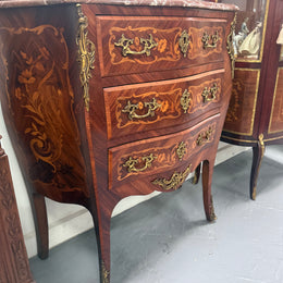 Antique Louis XV style Rosewood Marble Top Commode