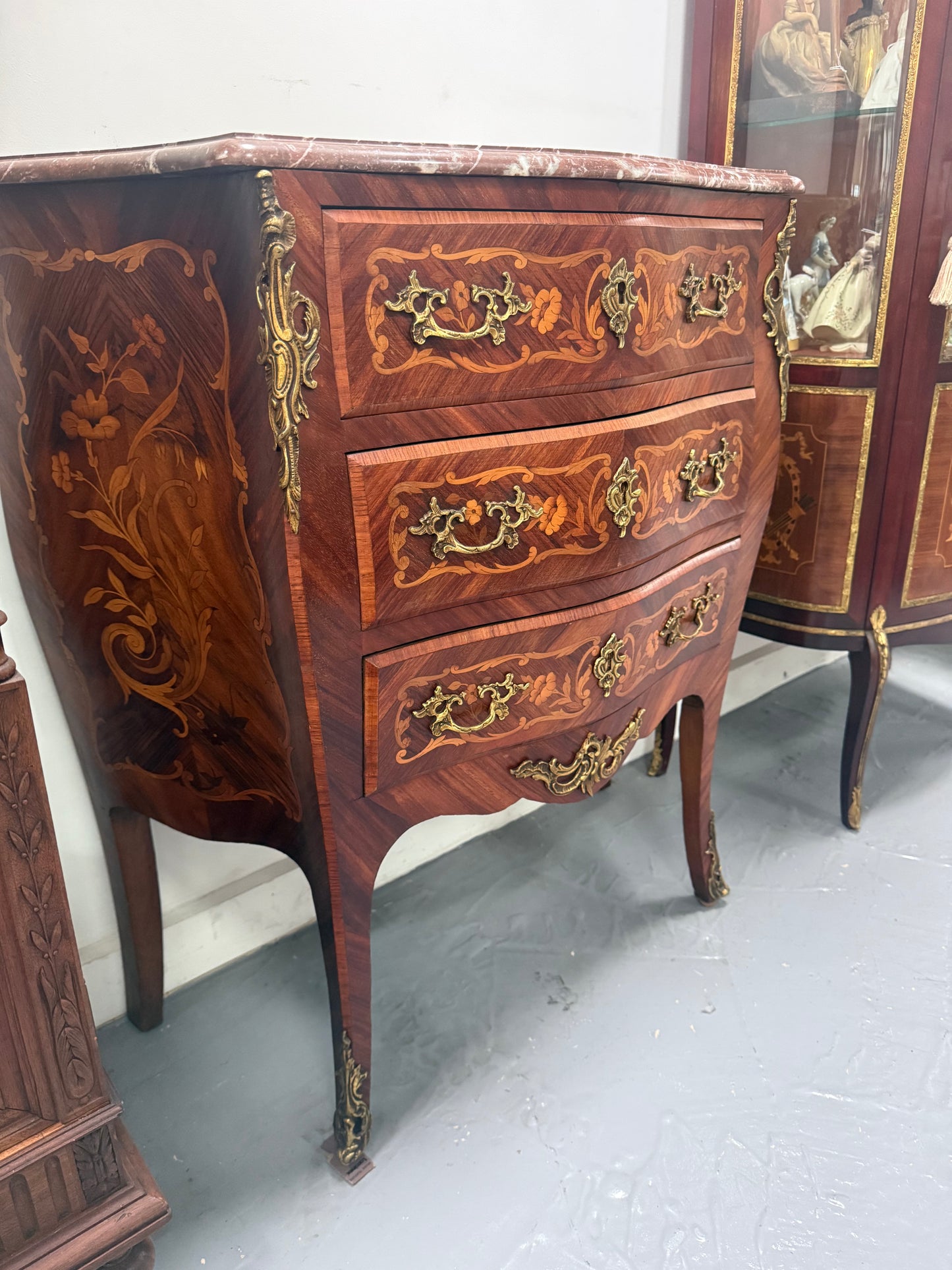 Antique Louis XV style Rosewood Marble Top Commode