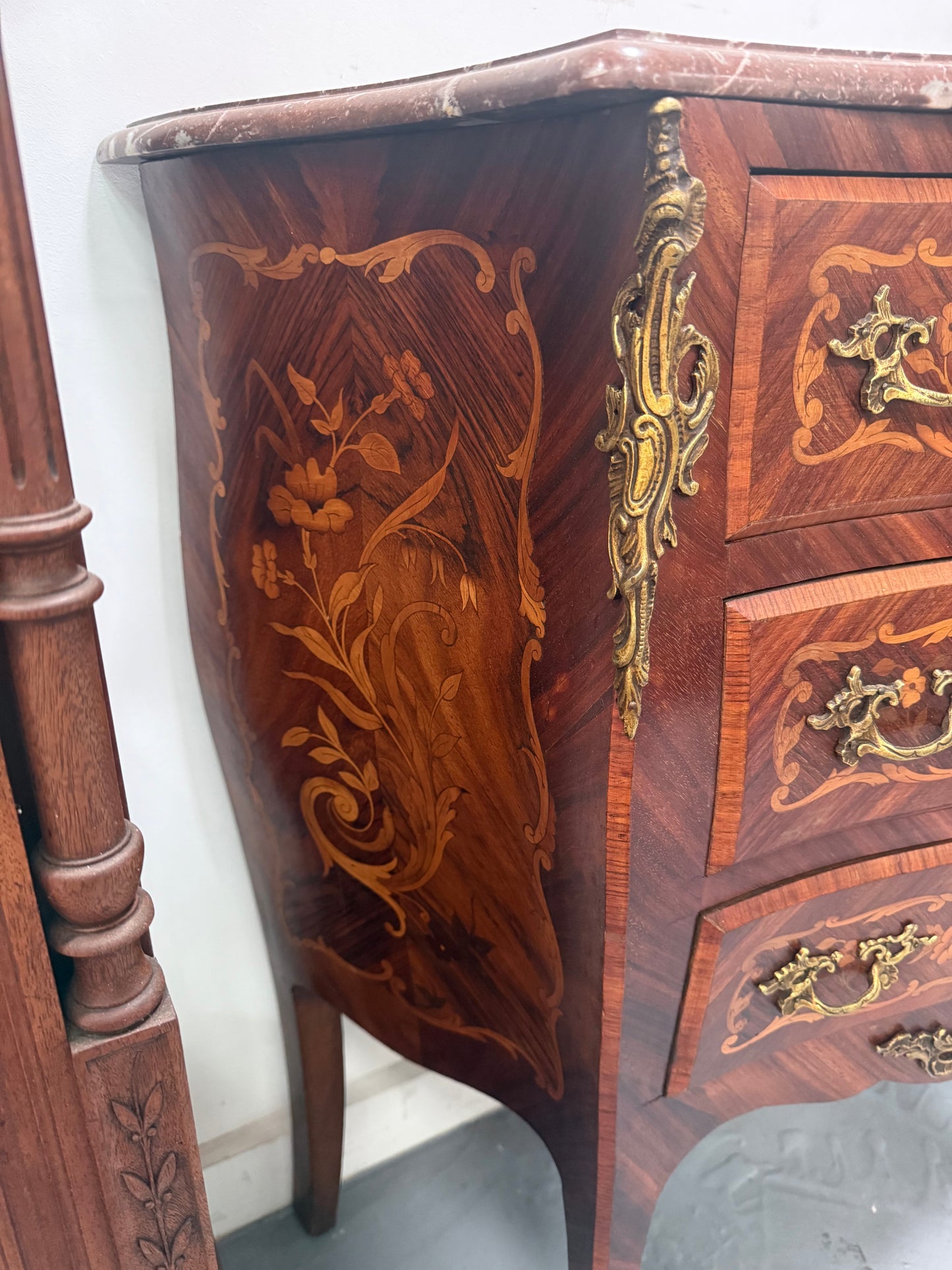 Antique Louis XV style Rosewood Marble Top Commode