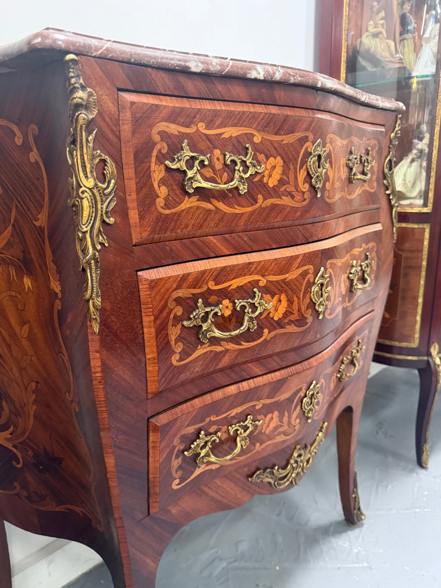 Antique Louis XV style Rosewood Marble Top Commode