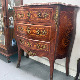 Antique Louis XV style Rosewood Marble Top Commode