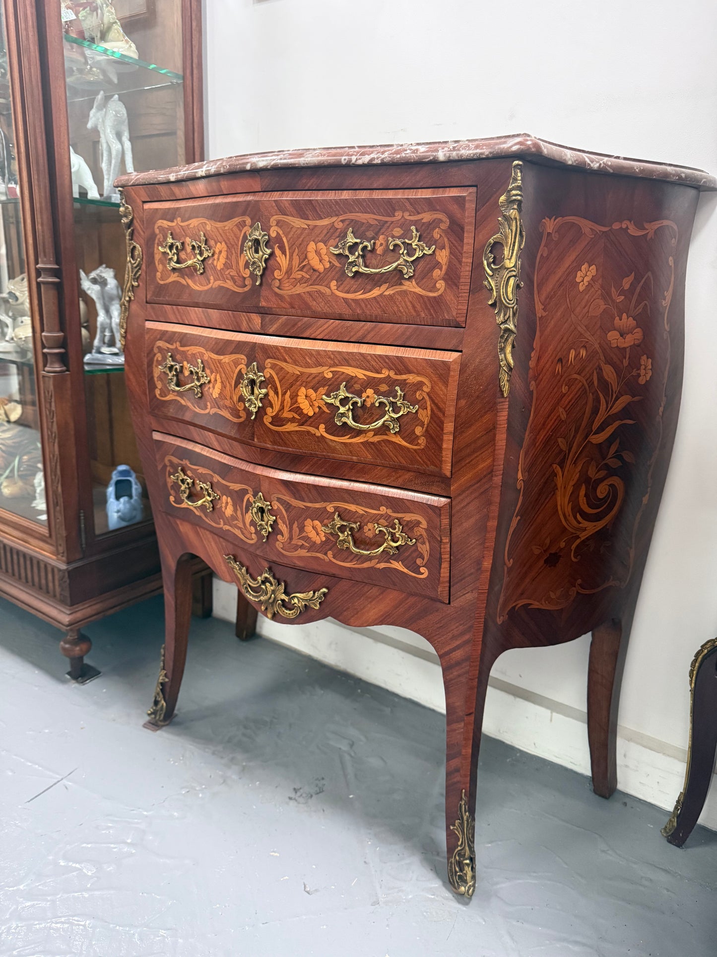 Antique Louis XV style Rosewood Marble Top Commode