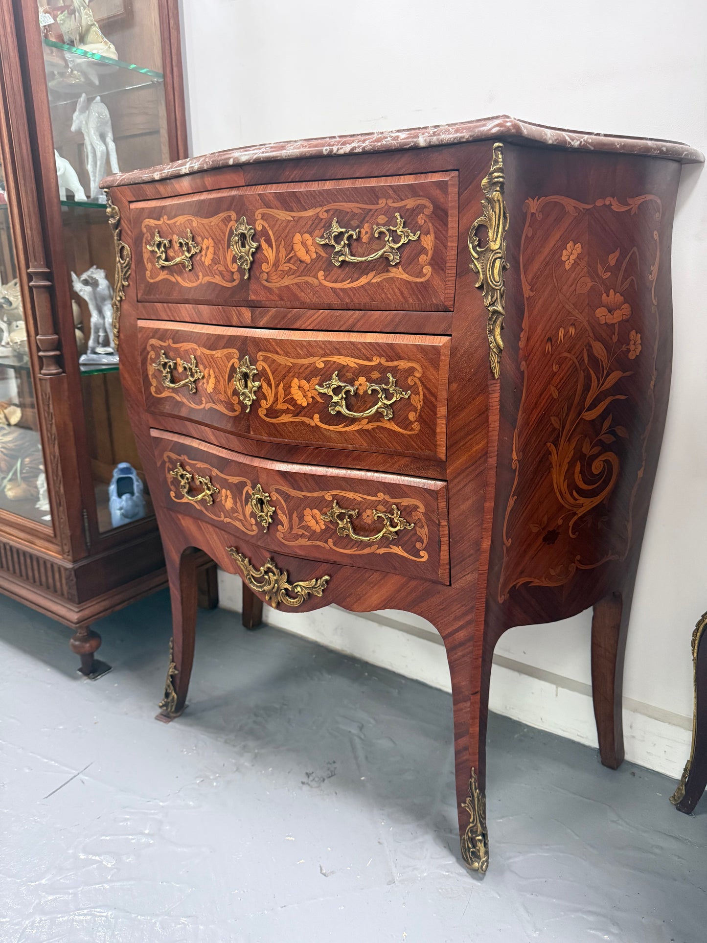 Antique Louis XV style Rosewood Marble Top Commode
