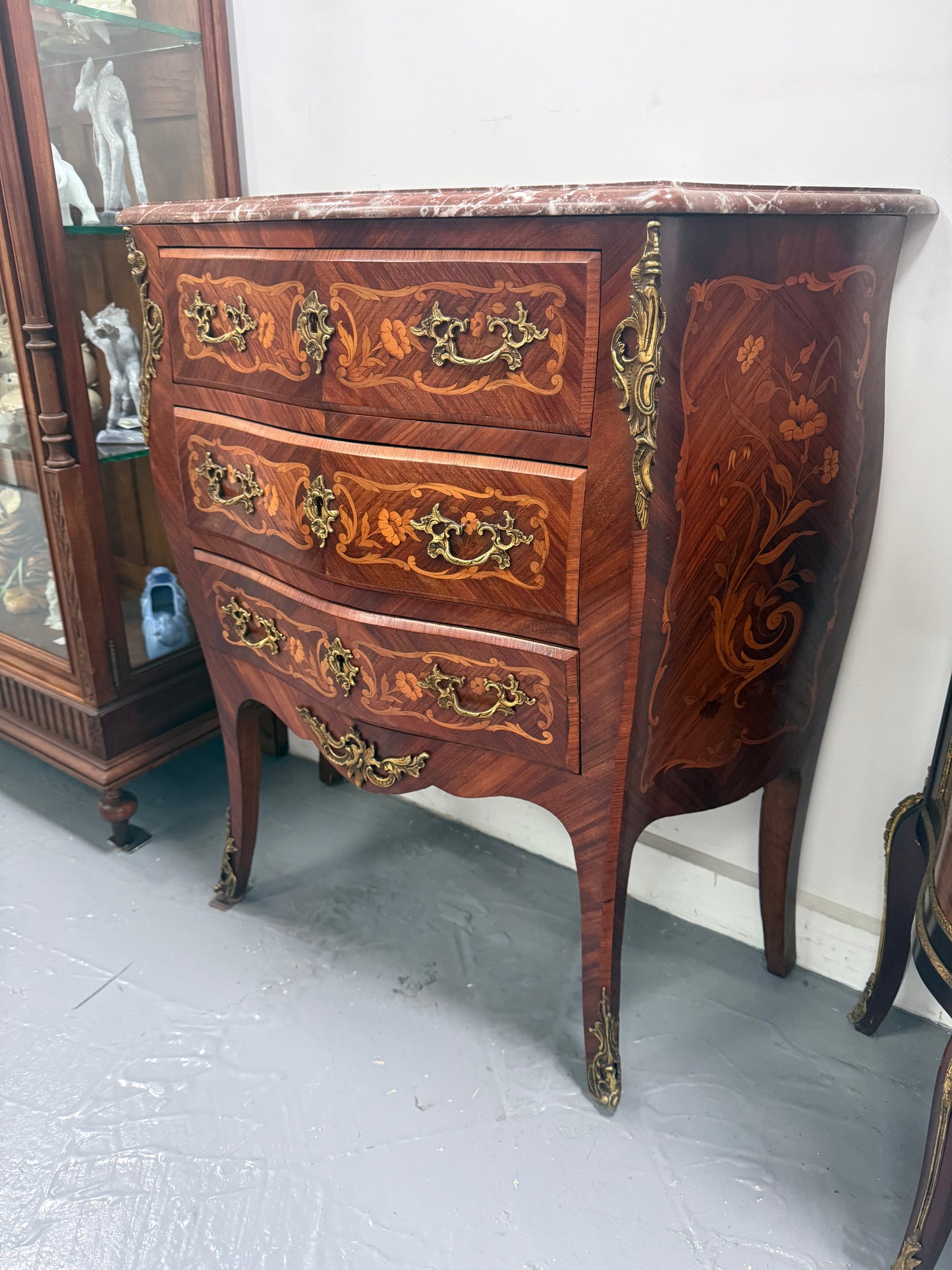 Antique Louis XV style Rosewood Marble Top Commode