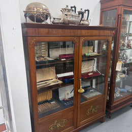 Edwardian Marquetry Inlaid & Hand Painted Display Cabinet