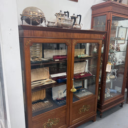 Edwardian Marquetry Inlaid & Hand Painted Display Cabinet