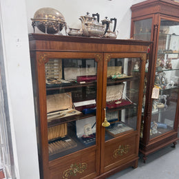 Edwardian Marquetry Inlaid & Hand Painted Display Cabinet