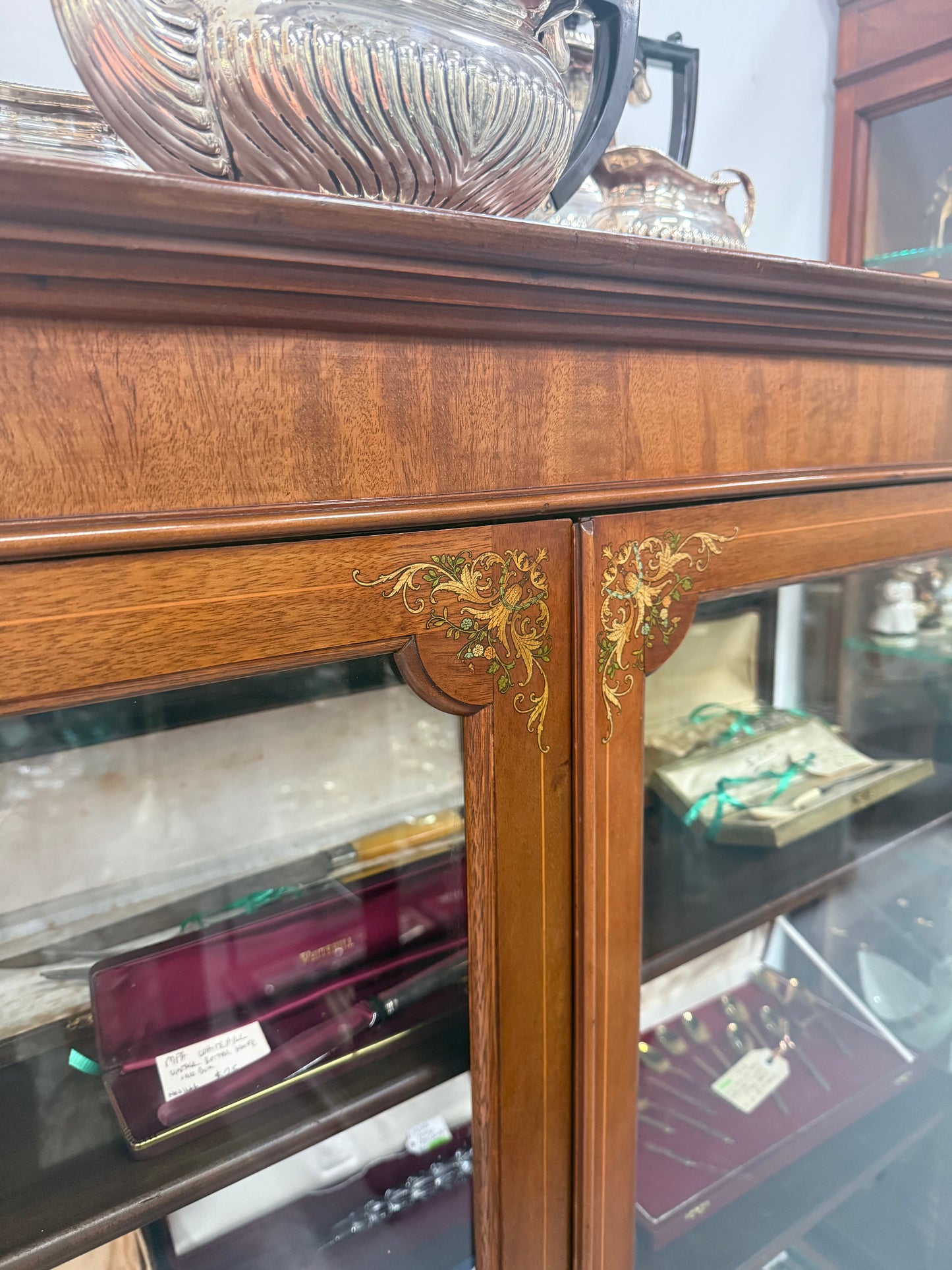 Edwardian Marquetry Inlaid & Hand Painted Display Cabinet