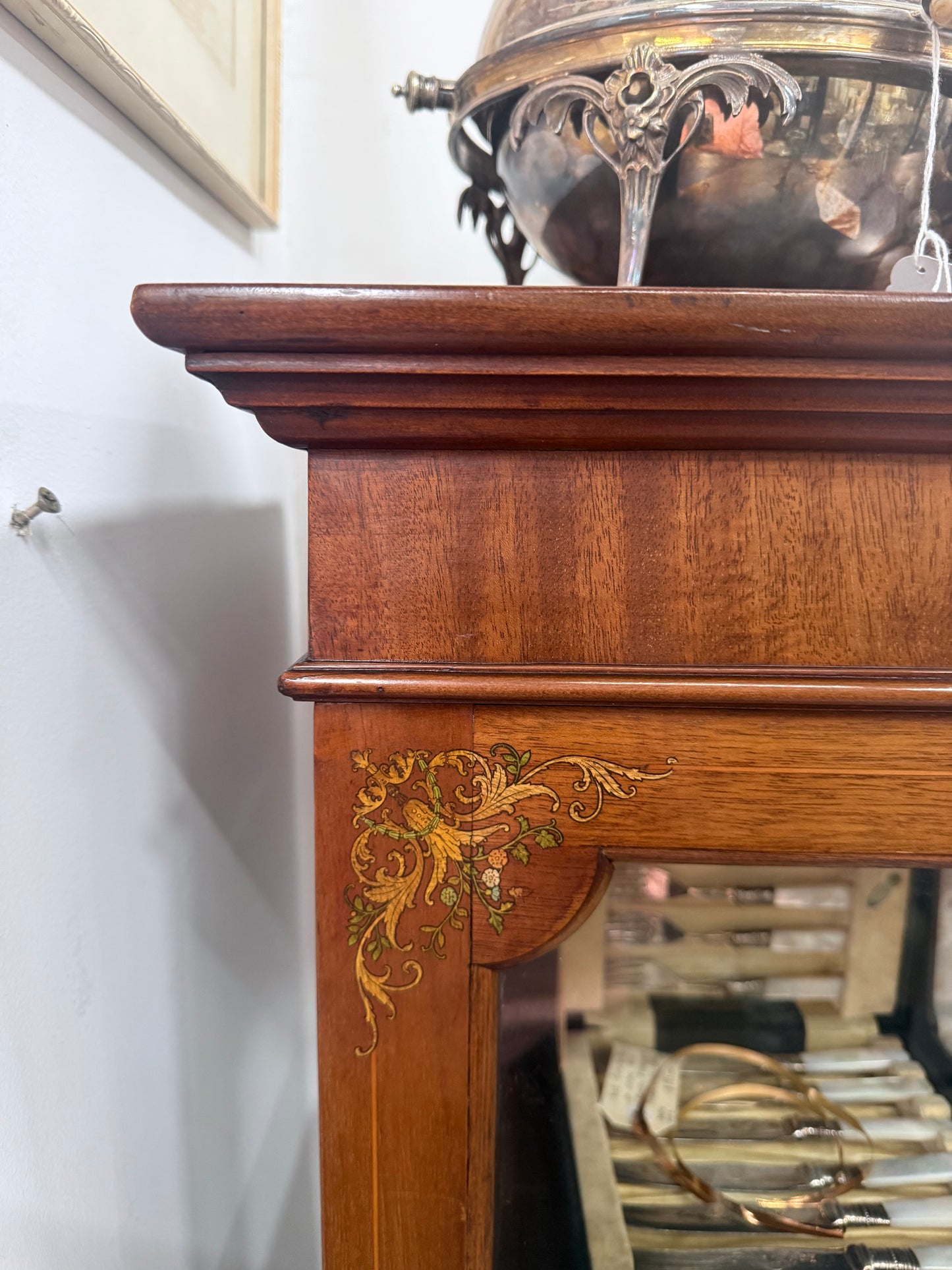 Edwardian Marquetry Inlaid & Hand Painted Display Cabinet