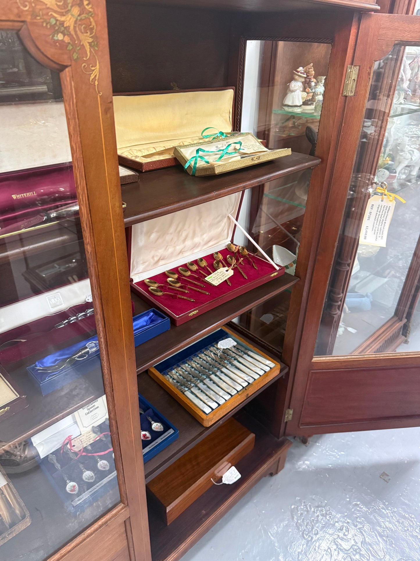 Edwardian Marquetry Inlaid & Hand Painted Display Cabinet