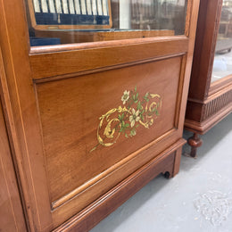 Edwardian Marquetry Inlaid & Hand Painted Display Cabinet