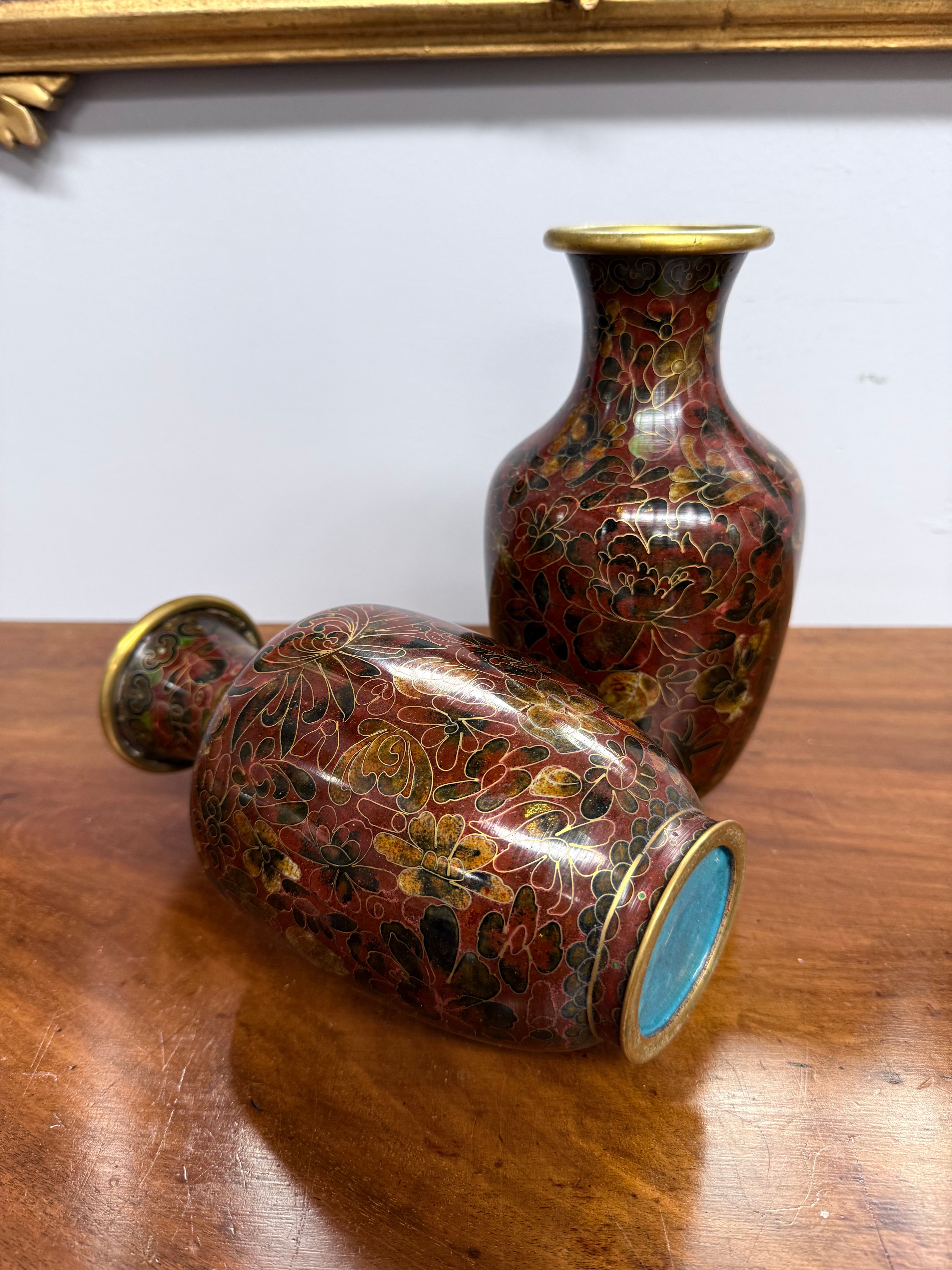 Vintage Pair Attractive Chinese Cloisonne Vases