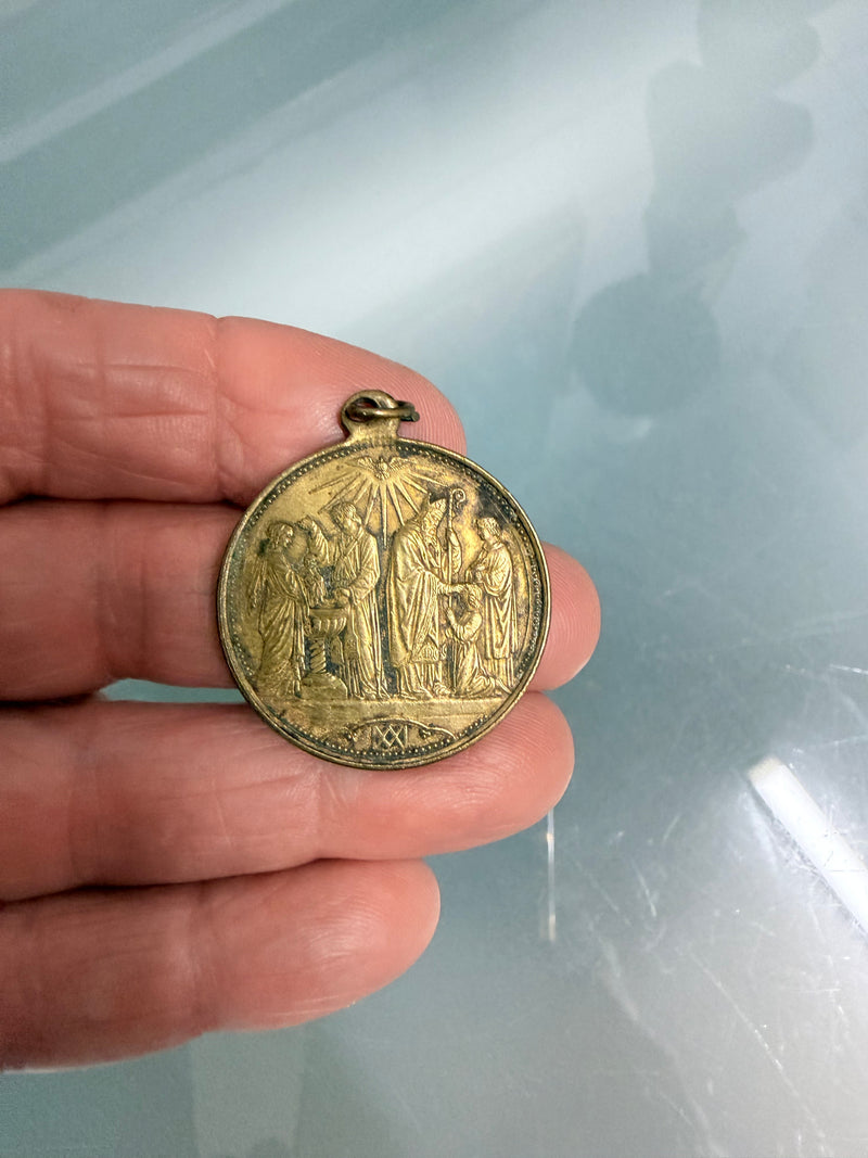 Rare Gilt Brass Medal For Baptism Confirmation & Communion