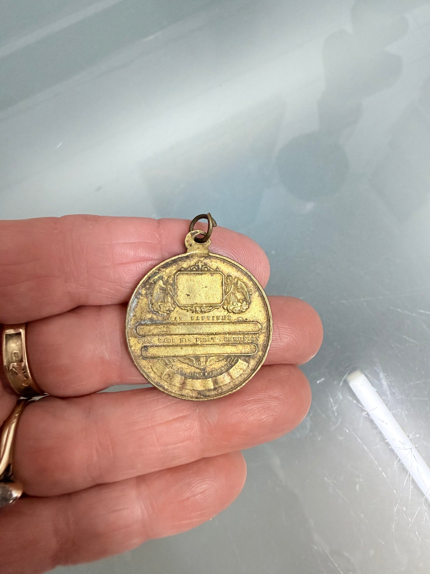 Rare Gilt Brass Medal For Baptism Confirmation & Communion