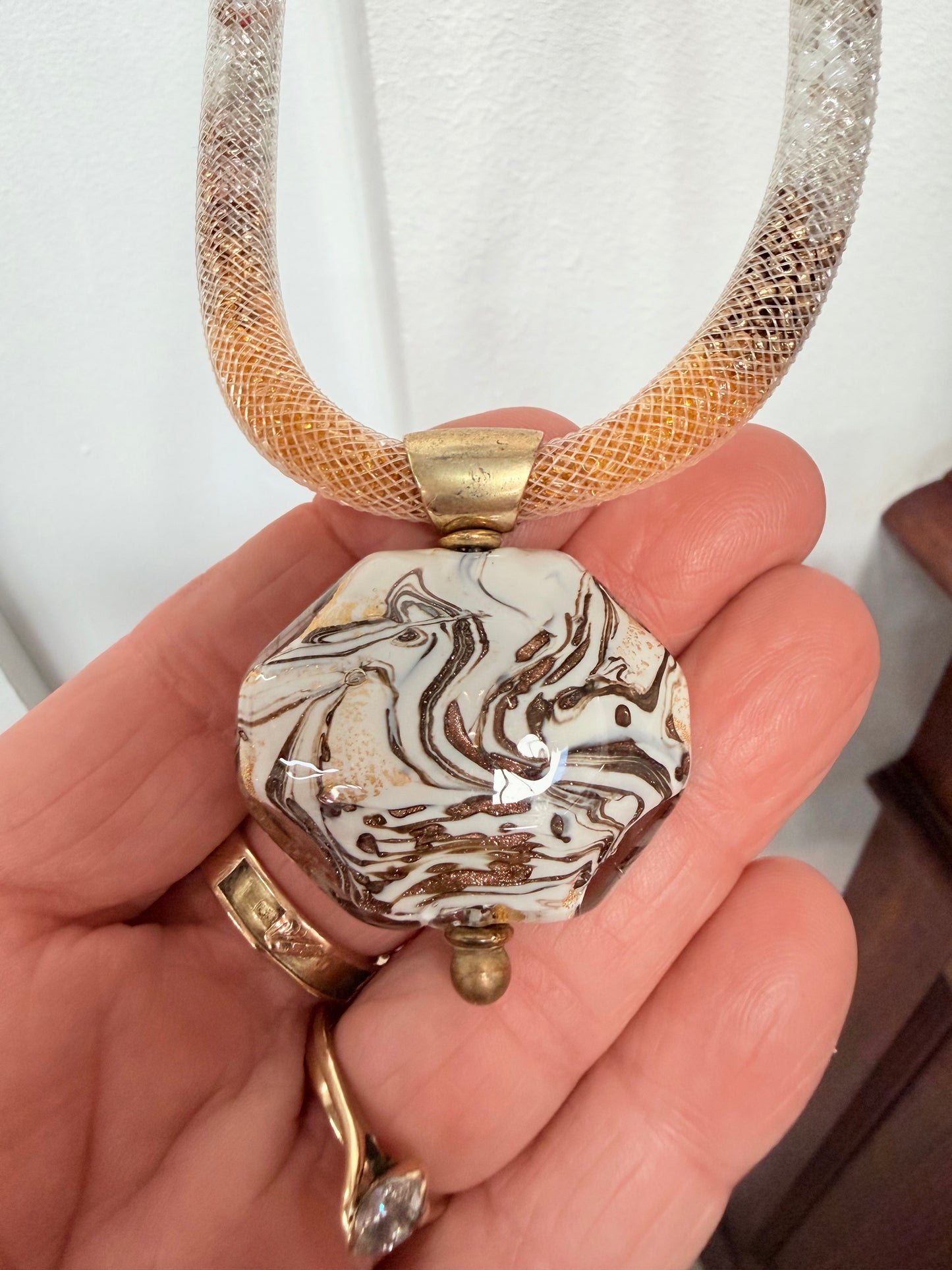 Murano Manuela Zanvettori Pendant Glass & Mesh Necklace